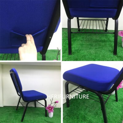 Factory Modern Cheap Popular Theater Navy Blue Church Chairs With Metal Rack - Image 3
