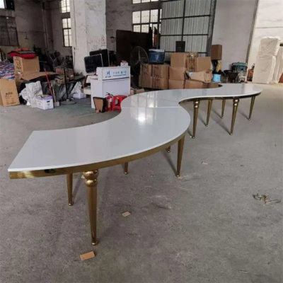 Factory Sale White Top Stainless Steel Serpentine Dining S Shape Banquet Table for Wedding Party - Image 9