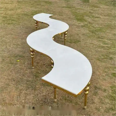Factory Sale White Top Stainless Steel Serpentine Dining S Shape Banquet Table for Wedding Party - Image 7