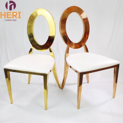 2025 New Design Round Back Leather Golden Frame Legs Banquet Chair Stainless Steel Dining Wedding Party Chairs for Events Hotel