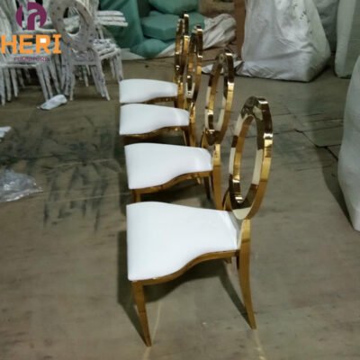 2025 New Design Round Back Leather Golden Frame Legs Banquet Chair Stainless Steel Dining Wedding Party Chairs for Events Hotel - Image 5