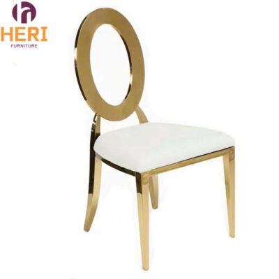 2025 New Design Round Back Leather Golden Frame Legs Banquet Chair Stainless Steel Dining Wedding Party Chairs for Events Hotel - Image 2