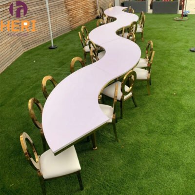 Factory Sale White Top Stainless Steel Serpentine Dining S Shape Banquet Table for Wedding Party
