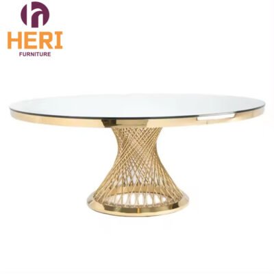 Round Glass Top Gold Stainless Steel Legs Dining Wedding Table for Sale