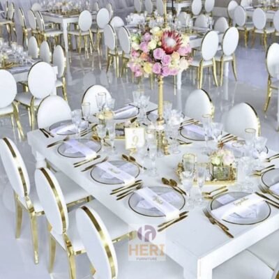 Wholesale Modern Stackable Stainless Steel Furniture Gold Oval Back Dining Chair - Image 13