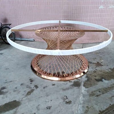 Round Glass Top Gold Stainless Steel Legs Dining Wedding Table for Sale - Image 2