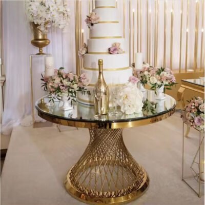 Round Glass Top Gold Stainless Steel Legs Dining Wedding Table for Sale - Image 5