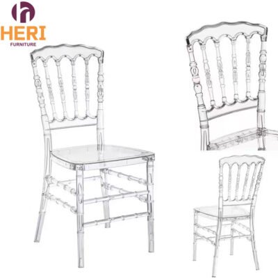 Hot Sale Wholesale Banquet Party Durable Clear Transparent Resin Crystal Napoleon Wedding Chair for Events