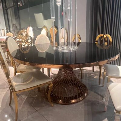 Round Glass Top Gold Stainless Steel Legs Dining Wedding Table for Sale - Image 7