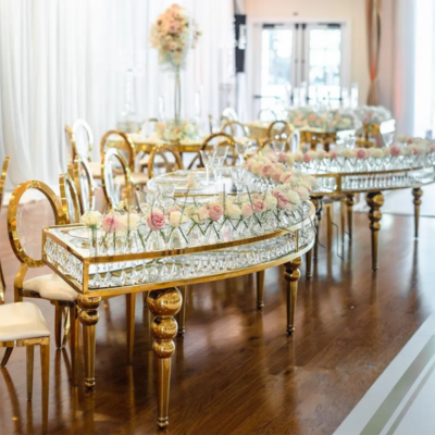 Hot Sale Round Wedding Table with Crystal Stainless Steel Serpentine Dining Table for Wedding Event Hotel Table for Wedding