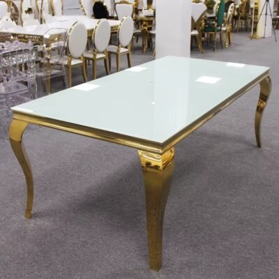 Wholesale Event Furniture Hotel Restaurant Wedding Table 8ft Golden Stainless Steel Rectangle Dining Table Sets - Image 2