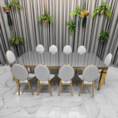 Wholesale Event Furniture Hotel Restaurant Wedding Table 8ft Golden Stainless Steel Rectangle Dining Table Sets - Image 3