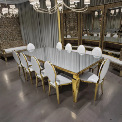 Wholesale Event Furniture Hotel Restaurant Wedding Table 8ft Golden Stainless Steel Rectangle Dining Table Sets - Image 6