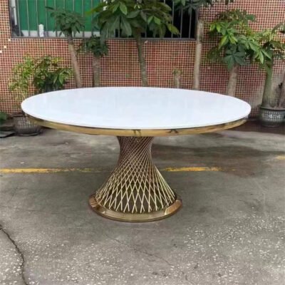 Round Glass Top Gold Stainless Steel Legs Dining Wedding Table for Sale - Image 3
