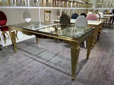Wedding Furniture Supplier Rectangle Stainless Steel Gold Mirror Glass Wedding Table - Image 9
