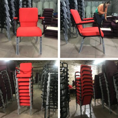 Wholesale Interlock Padded Theatre Furniture Red Colors Fabric Metal Rack Legs Church Chairs with Dual Armrest - Image 4