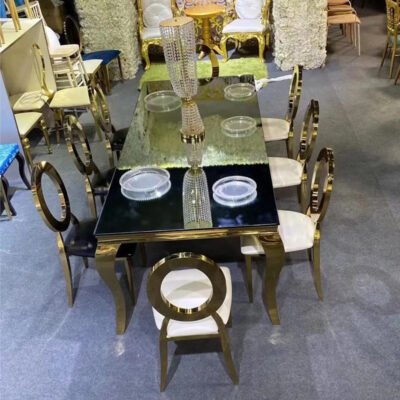 Wedding Furniture Supplier Rectangle Stainless Steel Gold Mirror Glass Wedding Table - Image 10