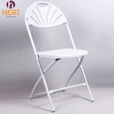 Wholesale Outdoor Banquet Party Event White Plastic Fan Back Folding Chair - Image 3