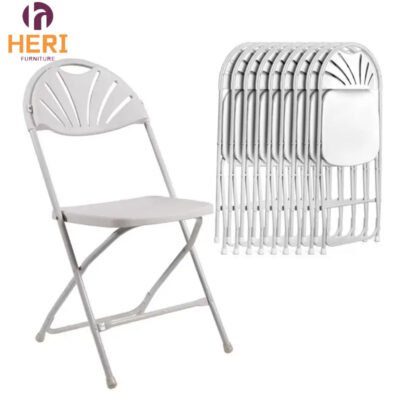 Wholesale Outdoor Banquet Party Event White Plastic Fan Back Folding Chair