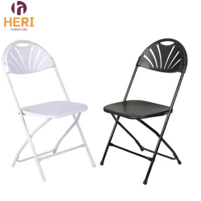 Wholesale Outdoor Banquet Party Event White Plastic Fan Back Folding Chair - Image 6