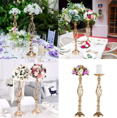 Gold Metal Tall Artificial Flower Stand Wedding Decoration Candelabra Crystal Centerpieces - Image 3