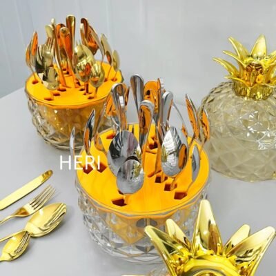 2025 New Pineapple ABS Mood Egg Stainless Steel Flatware Set Luxury Gift Golden Wedding Set Food Knife Fork Spoon Cutlery Set - Image 6