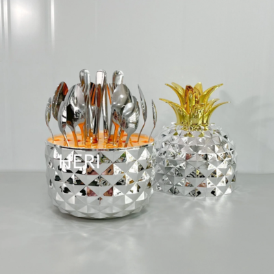 2025 New Pineapple ABS Mood Egg Stainless Steel Flatware Set Luxury Gift Golden Wedding Set Food Knife Fork Spoon Cutlery Set - Image 5