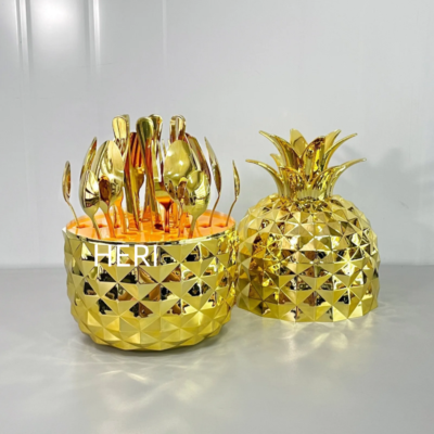 2025 New Pineapple ABS Mood Egg Stainless Steel Flatware Set Luxury Gift Golden Wedding Set Food Knife Fork Spoon Cutlery Set