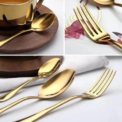 Gold Cutlery Set Silverware Stainless Steel Flatware Gold Tableware Include Forks Knives Spoons Travel Gold Wedding Cutlery Set - Image 4