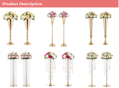 Gold Metal Tall Artificial Flower Stand Wedding Decoration Candelabra Crystal Centerpieces - Image 7