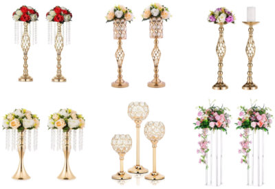 Gold Metal Tall Artificial Flower Stand Wedding Decoration Candelabra Crystal Centerpieces - Image 8