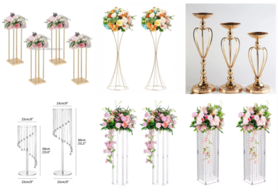 Gold Metal Tall Artificial Flower Stand Wedding Decoration Candelabra Crystal Centerpieces - Image 6