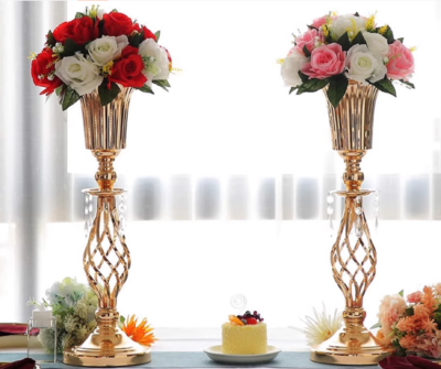 Gold Metal Tall Artificial Flower Stand Wedding Decoration Candelabra Crystal Centerpieces - Image 2