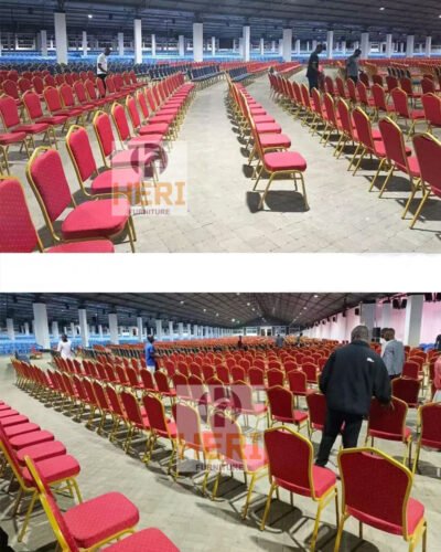 New Design Modern Red and Blue Metal Banquet Chair - Image 10